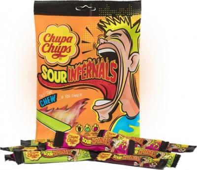 Жевательные кислые конфеты Chupa Chups (sour infernals chews) 120 гр